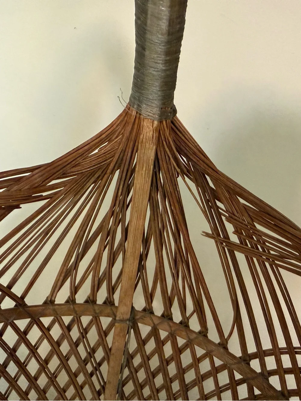 Vintage handwoven Asian basket,a traditional rattan flower gathering basket